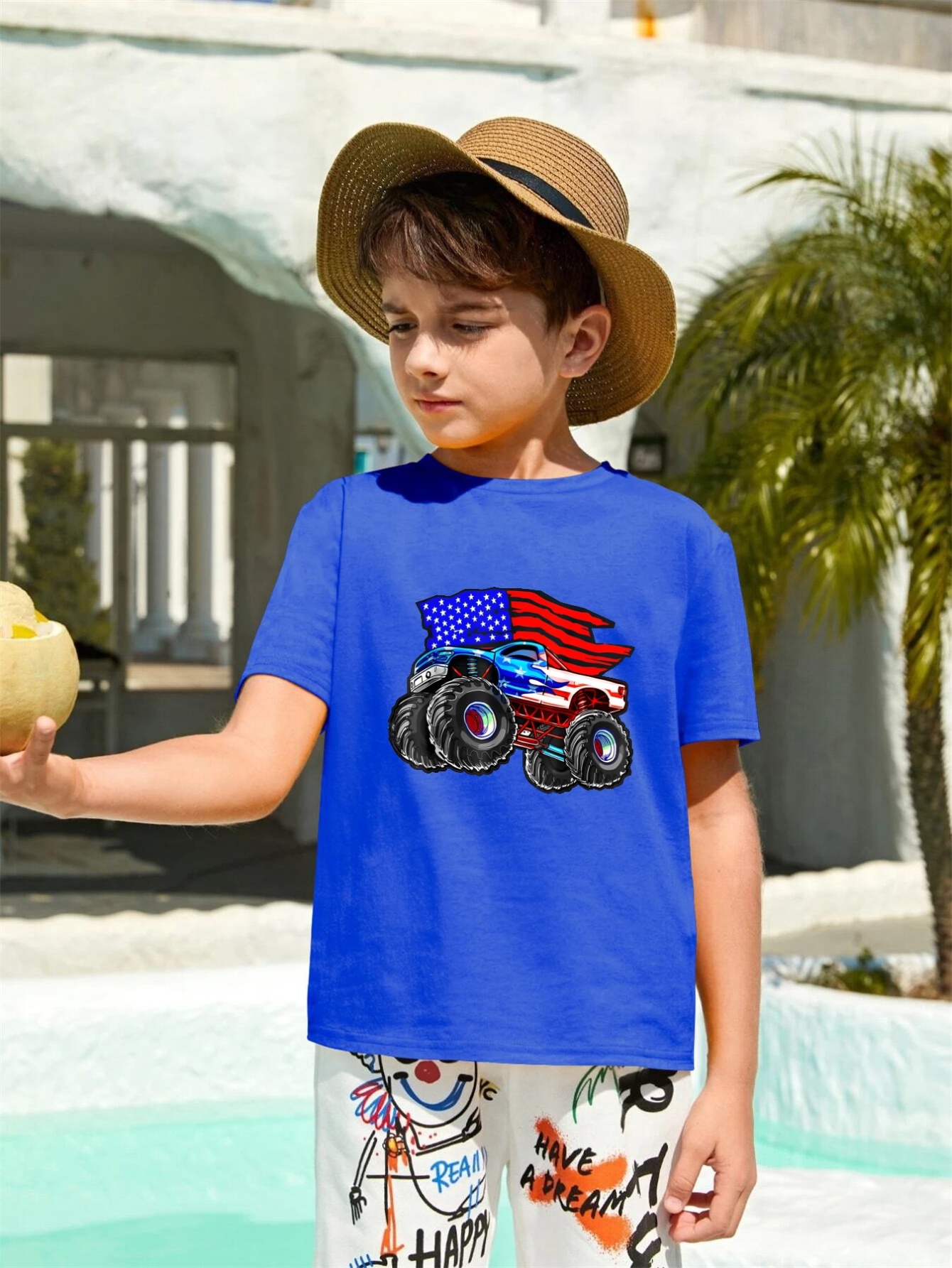 Off Road Vehicle And The American Flag Graphic Cotton T Shirt For