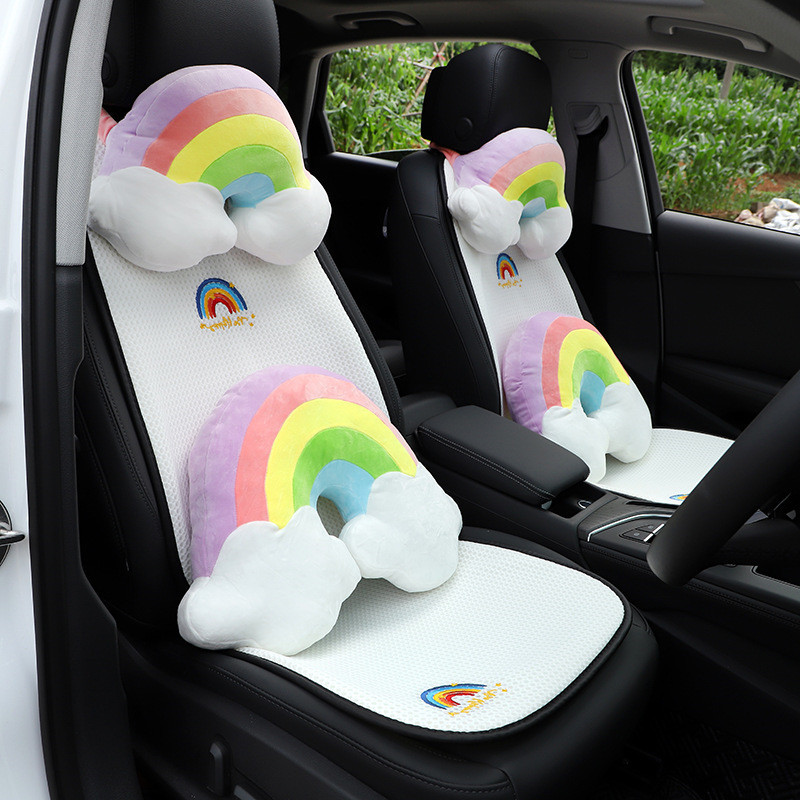Car Seat Cushion Four Seasons Universal Ice Silk Rainbow Car - Temu