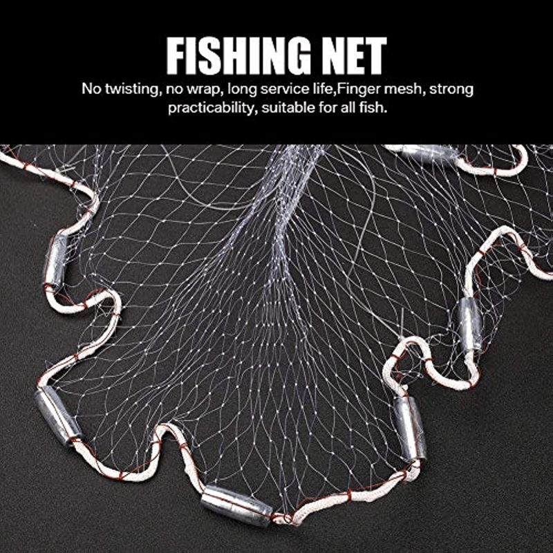 MoKo Fishing Net, 6 FT Radius Fish Net with Heavy Duty Sinking Weights, 1/2  inch