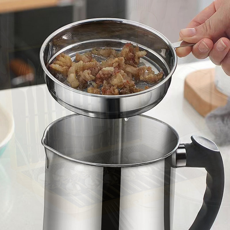 1.3 L Oil Strainer Pot Grease Container, Stainless Steel Oil