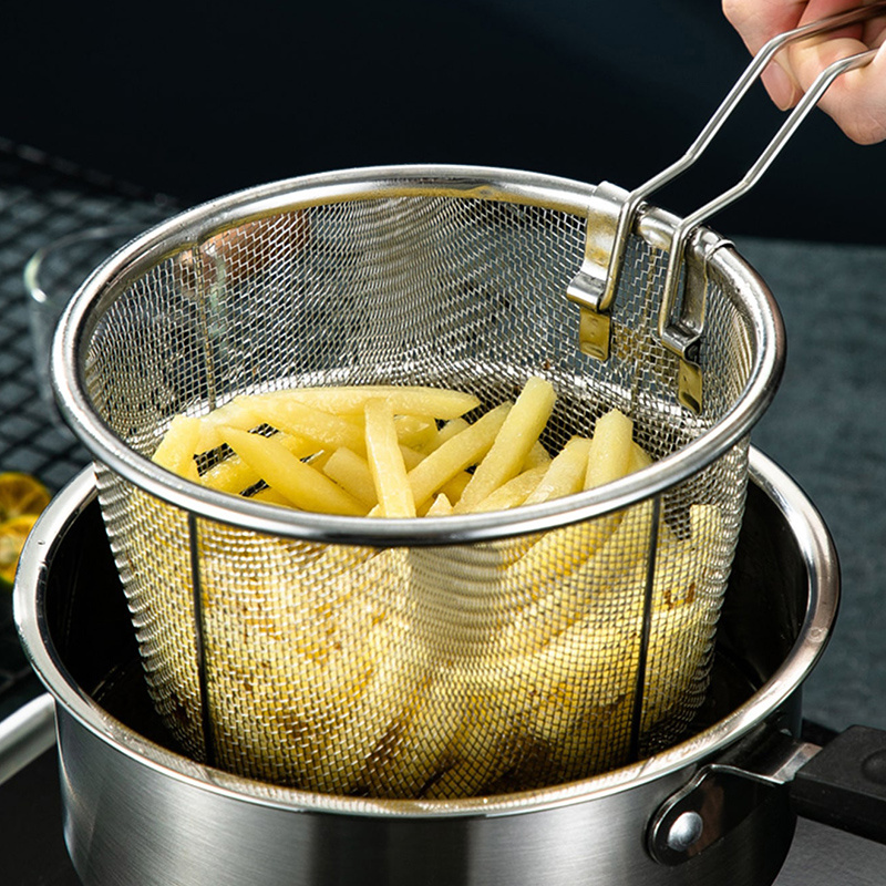 Nuanchu 4 Pieces Deep Fry Basket 7.1 Inch Round Wire Fry Basket Stainless  Steel Fryer Basket with Long Handle Frying Fryer Strainer for Pot French  Fries Turkey Chicken Kitchen Cooking Tools - Yahoo Shopping