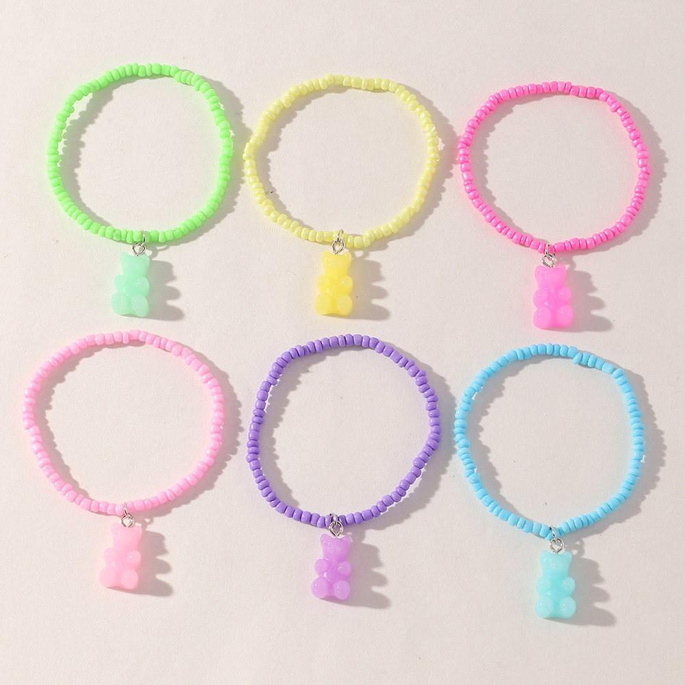 

6pcs Multi-color Simple Cartoon Bear Animals Pendant Loose Beads Chain Bracelet Jewelry Accessories Gifts For Men Women