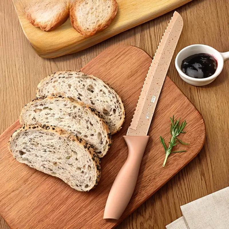 serrated bread knife stainless steel blade bread slicing knife sharp knife bread cutter for outdoor picnic bread bagels cake details 0