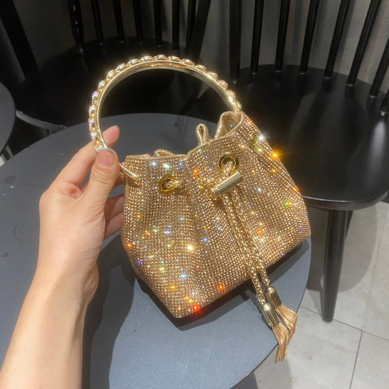 Rainbow Gradient Drawstring Metal Chain Crossbody Bag, Rhinestone Glitter Bucket  Bag Purse, Versatile Fashion Evening Bag - Temu Belgium