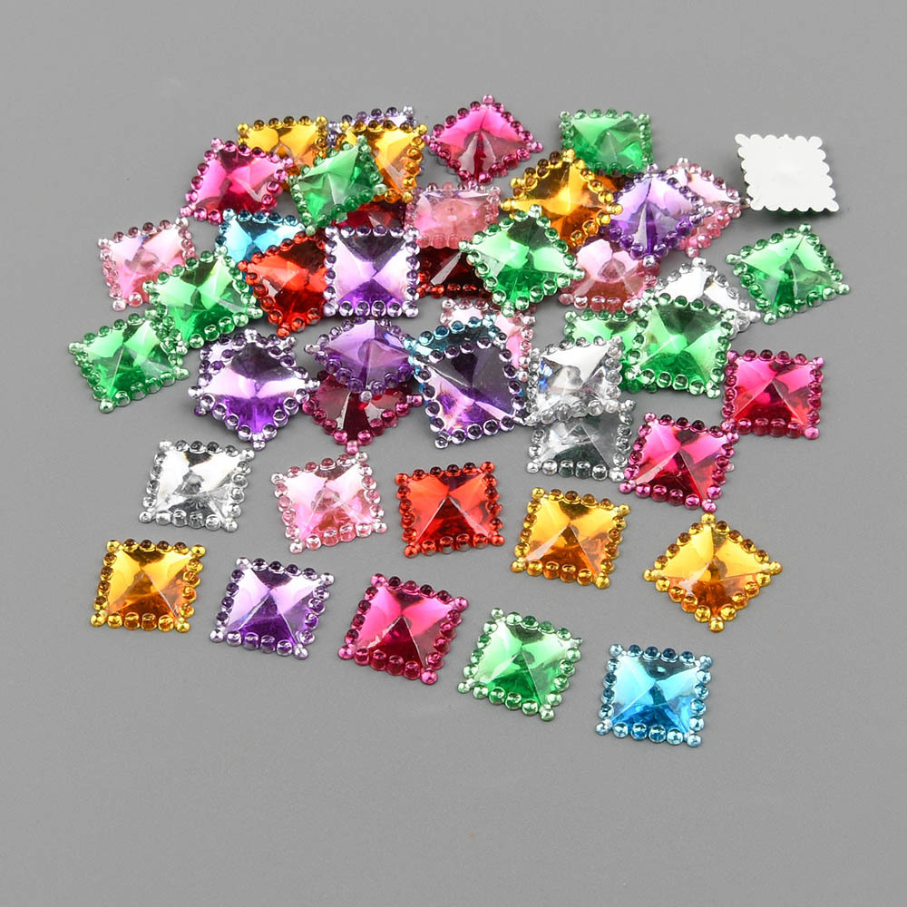 100pcs 1.2cm/0.47in Applique Flatback Acrylic Rhinestones Square For Crafts Jewelry Making Wedding Embellishment Diy Appliques Beads Accessories Stud Earrings No Hole
