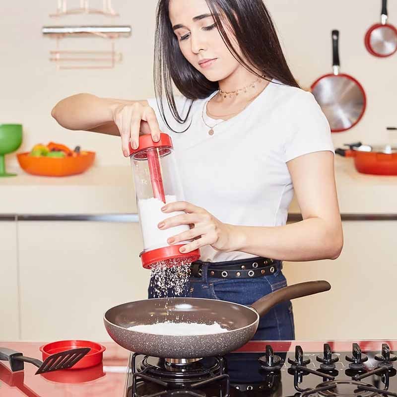 Kitchen Flour Sieve Handheld Semi-automatic Sugar Sifter Powder Shaker  Handle Measuring Cup Making Tool Baking kitchen tools - AliExpress