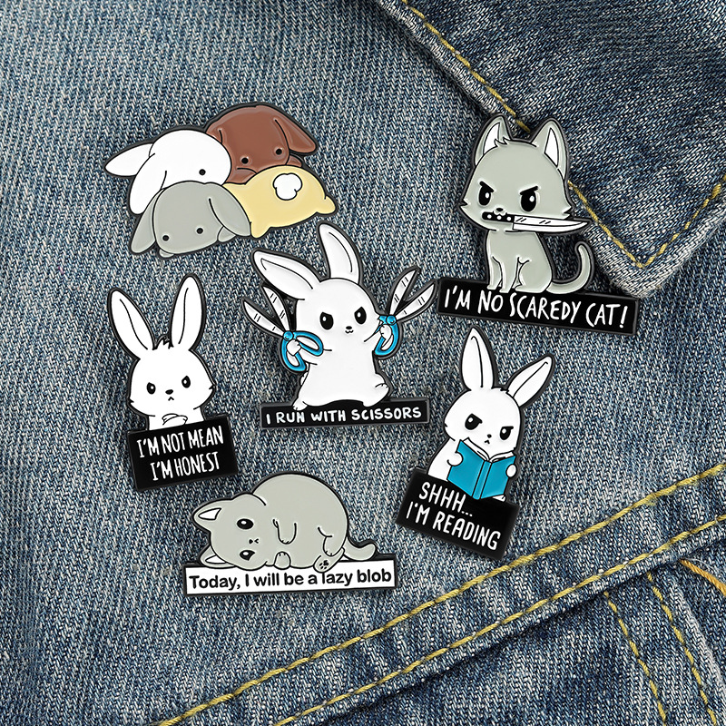 Cute Rabbit Brooch Cat Fishing Pins, Cartoon Animal Bunny Cat