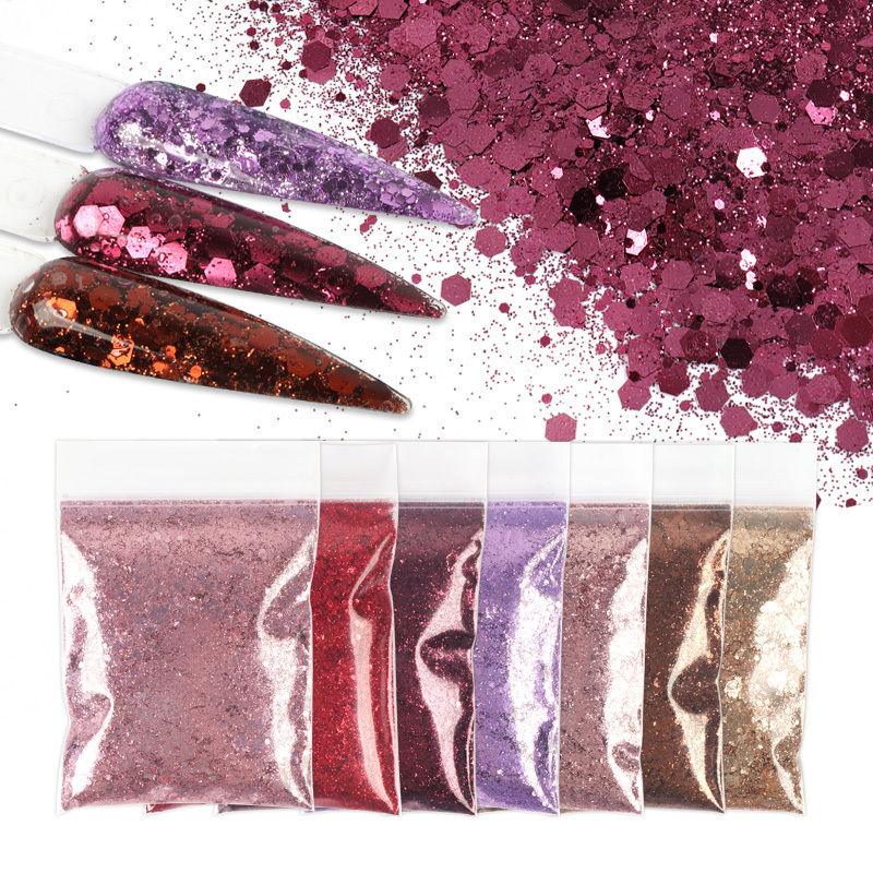 10g/bag Dark Purple Nail Art Fine Glitter Powder Rose Gold Silver