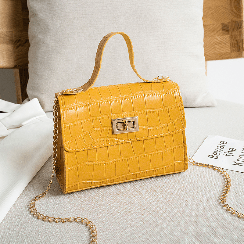 Mini Crocodile Embossed Twist Lock Flap Square Bag