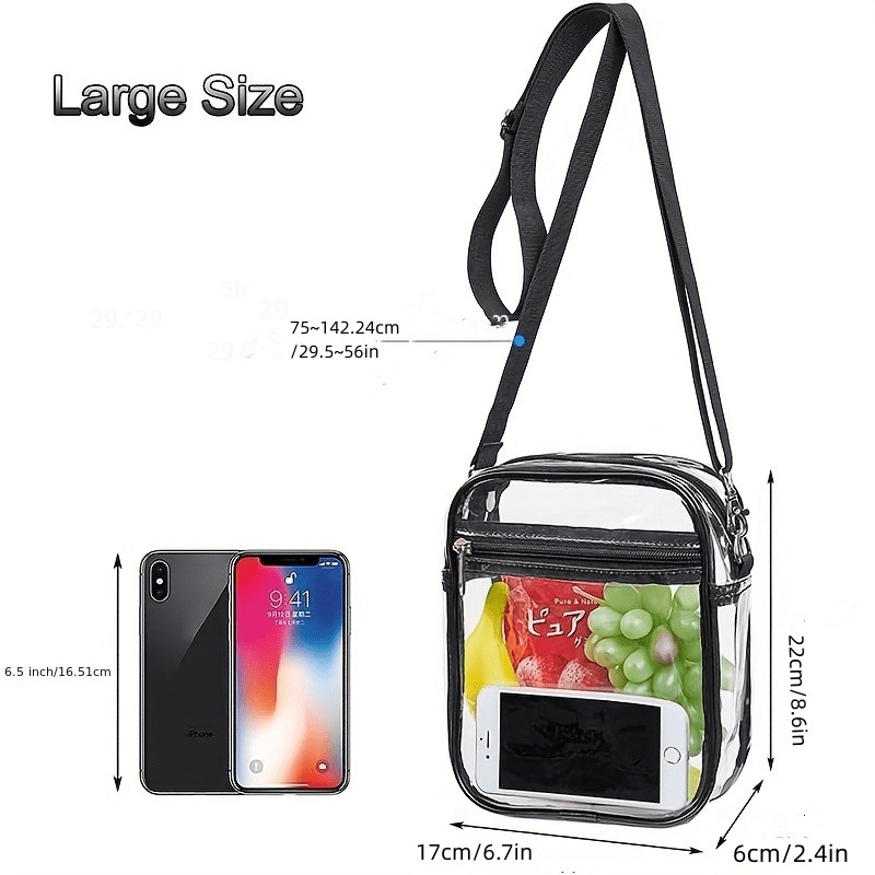 Clear Crossbody Bag, Stadium Clear Bag, Zipper Purse Clear Bag For Work  Concert Sports, Stadium Approved 12 X 12 X 6 Clear Transparent Purse Bag  For Concerts Sports Events Festivals