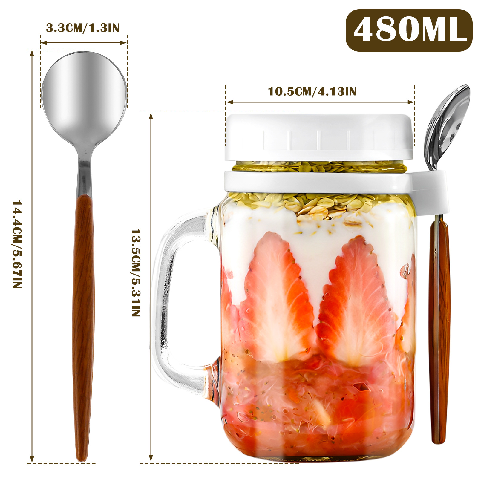 Oatmeal Cup With Spoon Wide Mouth Oatmeal Jar Airtight Glass