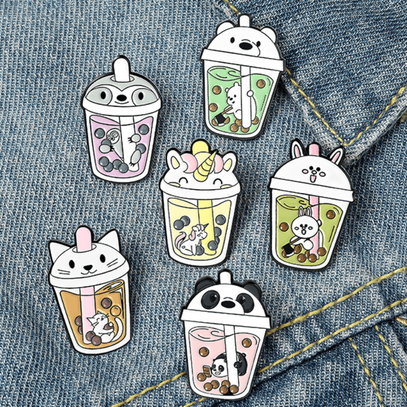 Adorable Enamel Pins With Cartoon Milk Panda Cats And - Temu