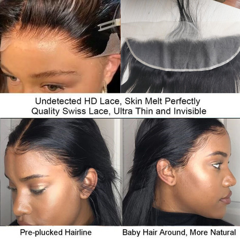 Invisible HD Lace 13x4 Lace Frontal Human Hair Straight Transparent HD Lace  Melt Skins Pre Plucked Baby Hair Brazilian Remy Hair