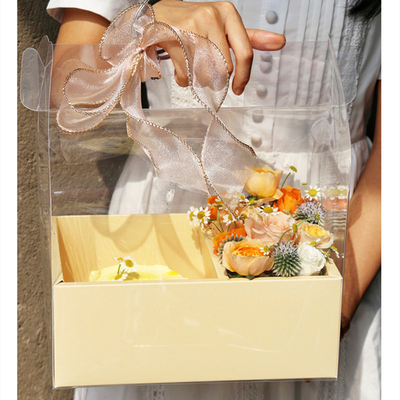 5pcs Pink Kraft Paper Box with Handle Folded flower bouquet flower  packaging material flower arrang…