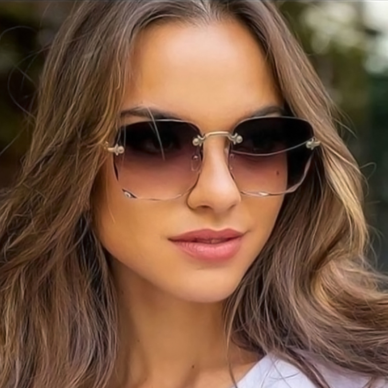 Red Sunglasses Women Rectangle  Square Tint Rimless Sunglasses - Rimless  Square - Aliexpress