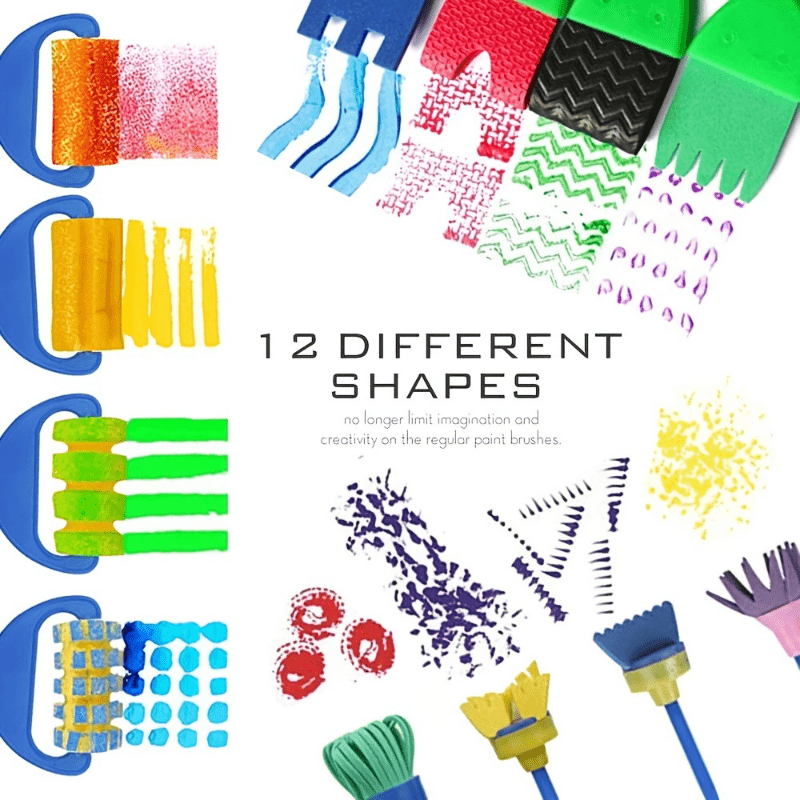 30 Pcs Painting Brushes Set Early Learning Kids Sponge Paint Brush Washable  Flower Craft Painting Shapes Stamps Drawing Tools for Kids Toddlers Gifts 
