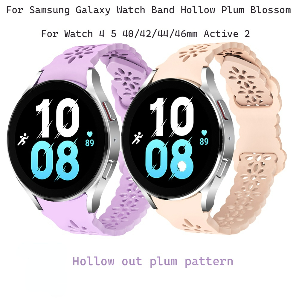 1pc White Hollow Out Fashionable Plum Blossom Pattern Silicone Watch Band  Compatible With Samsung Galaxy Watch 6 / 5 / 4