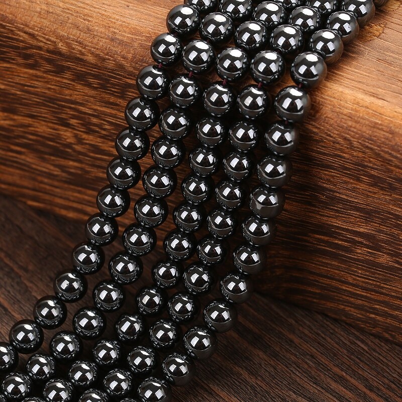 Cheap Natural Black Hematite Stone Loose Beads for Jewelry Making Stand  15'' 2/3/4/6/8/10/12mm