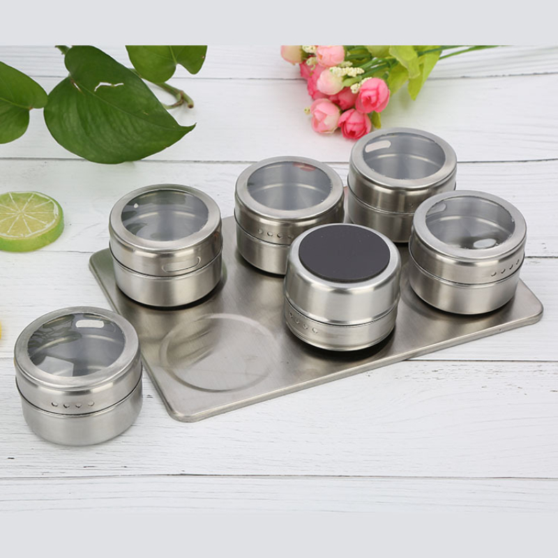 Stainless Steel Magnetic Spice Jar Set With Stickers - Organize