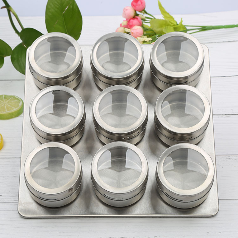 Stainless Steel Magnetic Spice Jar Set With Stickers - Organize