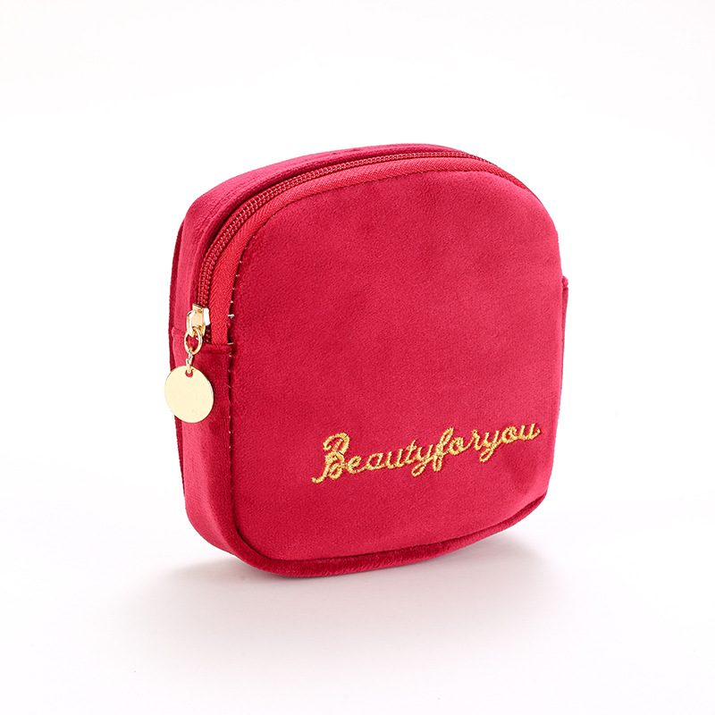 Yesbay Cosmetic Bag Letter Embroidery Large Capacity Portable Velvet  Lipstick Bag Makeup Pouch Small Purses for Travel