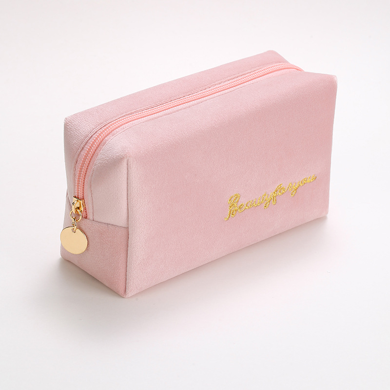 Yesbay Cosmetic Bag Letter Embroidery Large Capacity Portable Velvet  Lipstick Bag Makeup Pouch Small Purses for Travel