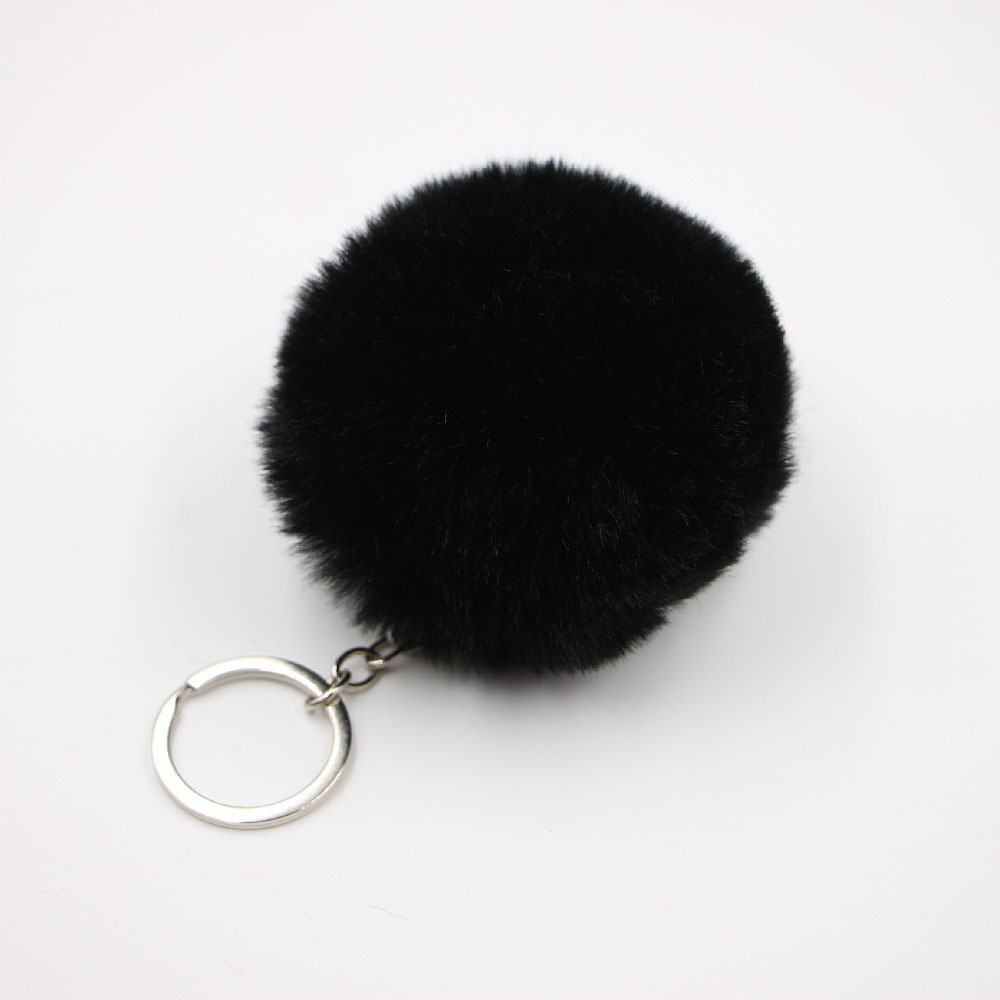 Fur Pom Pom Keychain Black-white Keychain Faux Fur Keychain 