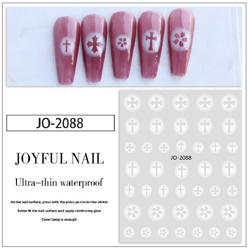 Cross Nail Art Stickers Decaks Black White Cross Hollow Flower 