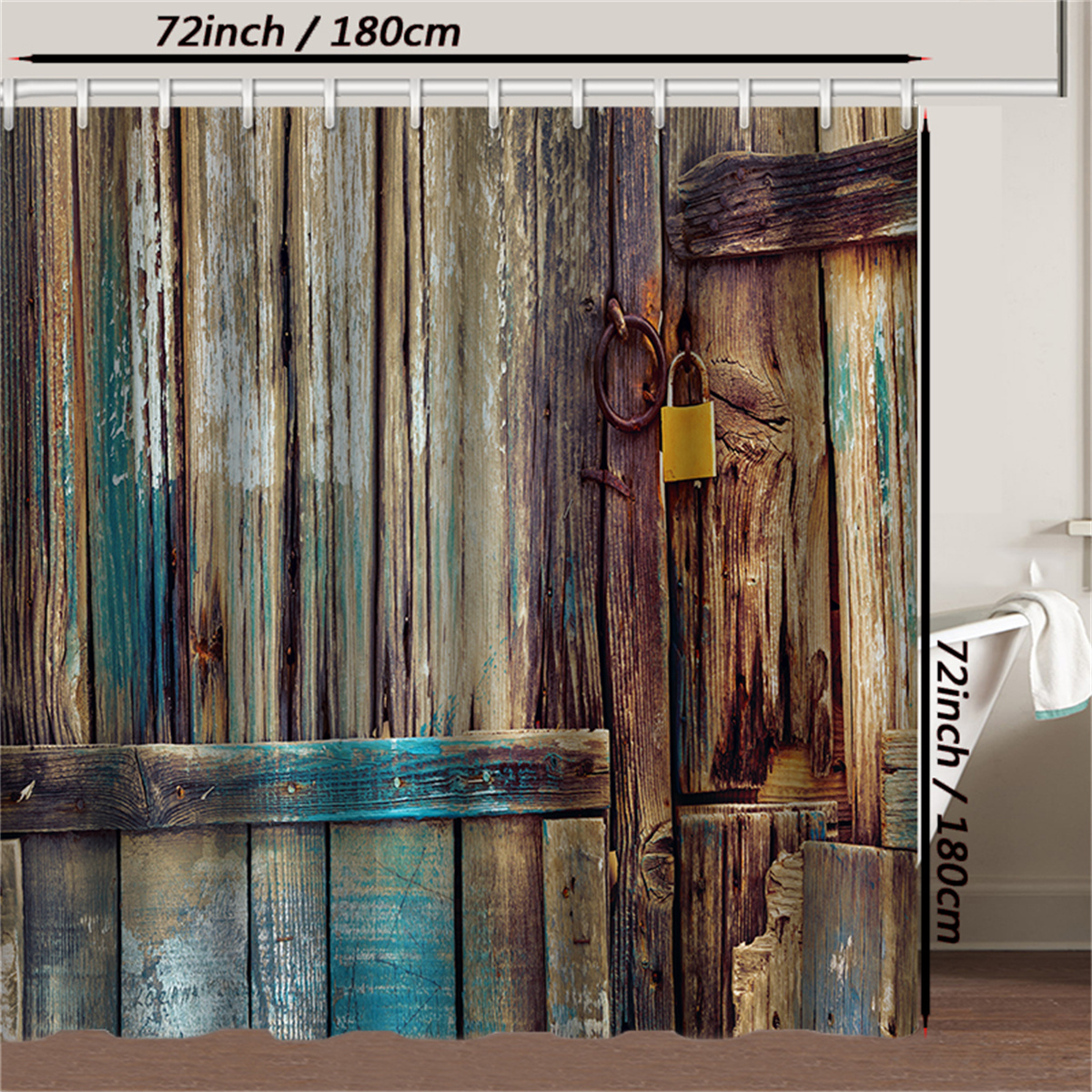 Vintage Style Wooden Door Shelf Wall Shelf Bathroom Shower Curtains  Waterproof Polyester Curtain With 3/4 Hooks