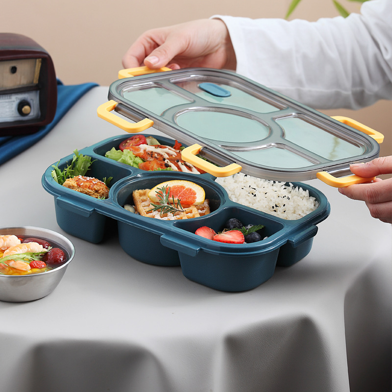 Bento Lunch Box Divided Plates with Lid for Adults Divided Dinner Tray 5  Compartments Bento Lunch Box Divided Food Containers Can Be Microwave 