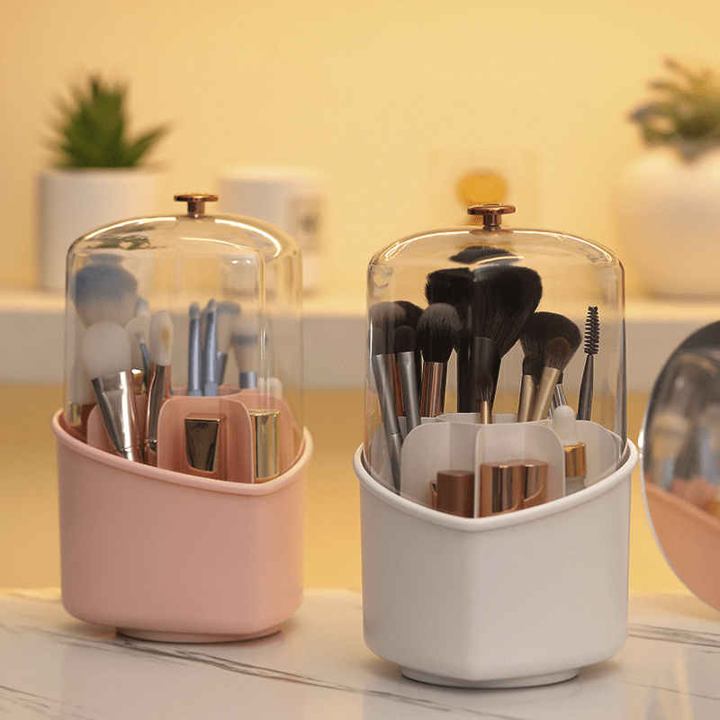 Makeup Brush Organizer Holder With Lid Dustproof 360 degree - Temu