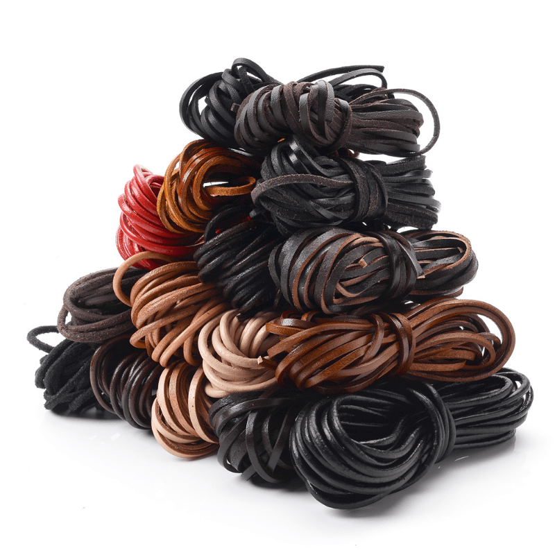 TeeLiy 3mm Flat Genuine Leather Cord - Natural Leather Lacing - Strip Cord Braiding String for Jewelry Making Shoe Lace Braided Bracelets Necklaces