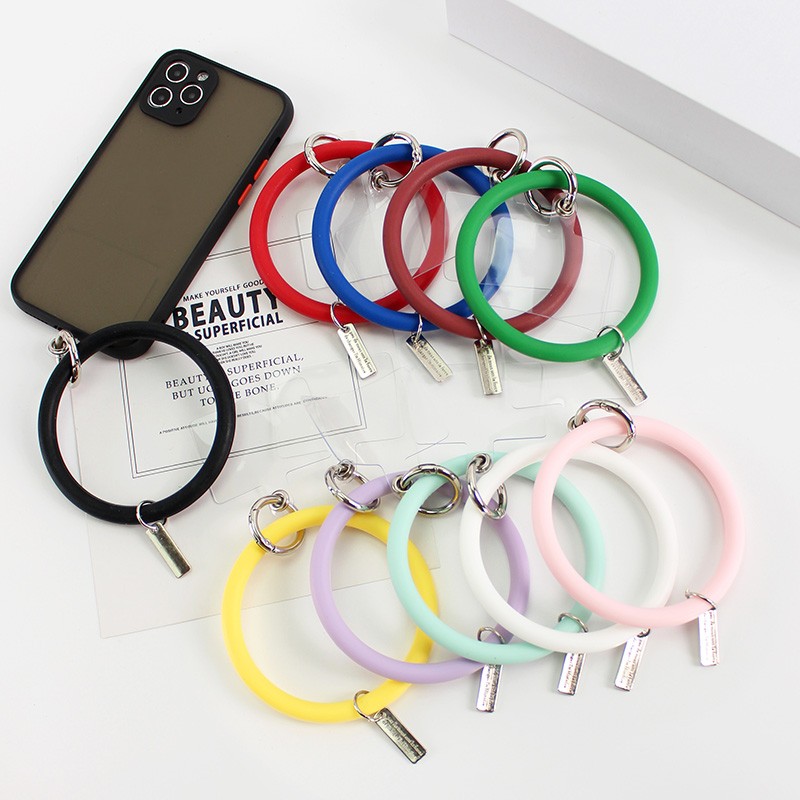 Key Ring Wristlet Keychain Silica Gel Bracelet Keychain Silicone Wristband  Round