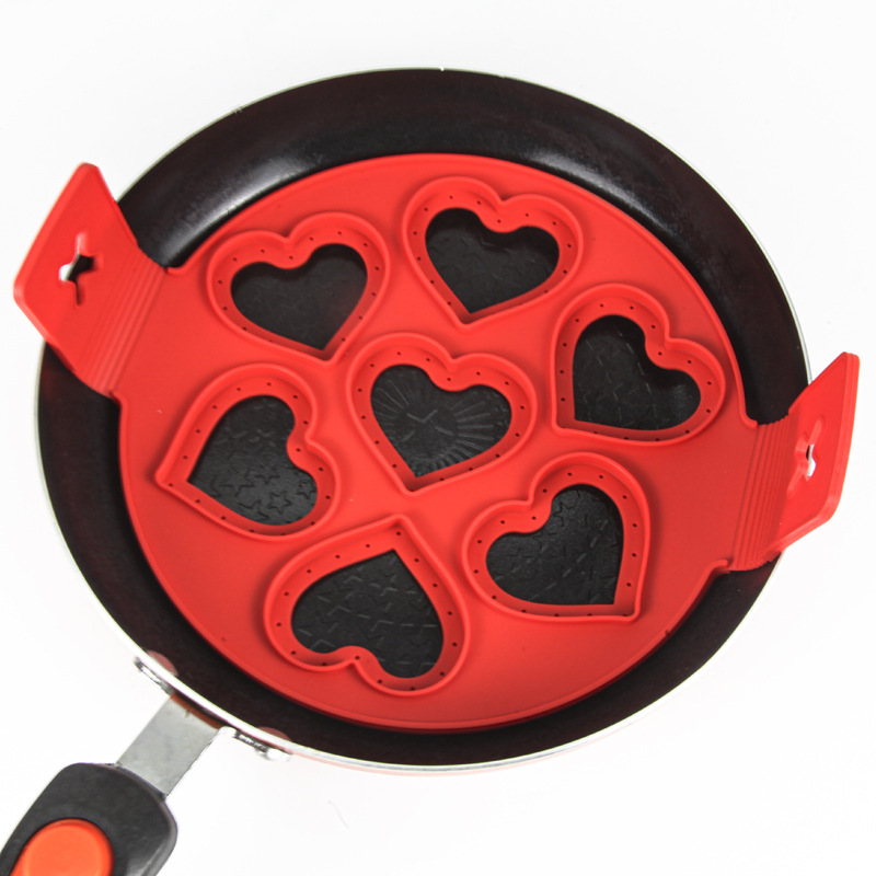 7 Holes Silicone Mold Pancake Maker Nonstick Egg Ring Maker Kitchen Accessories, Red