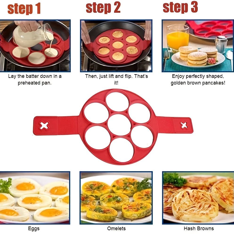 1pc, 7 Holes Pancake Mold, Non Stick Fried Egg Mold, Silicone Egg Ring,  Muffin Pancake Mould, Kitchen Gadgets, Kitchen Stuff, Kitchen Accessories,  Hom