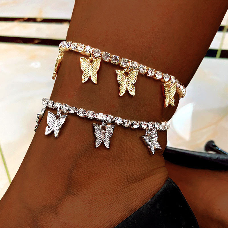 Butterfly Charms Crystal Anklet Women Rhinestone Foot Chain Summer Beach Jewelry Accessories Temu