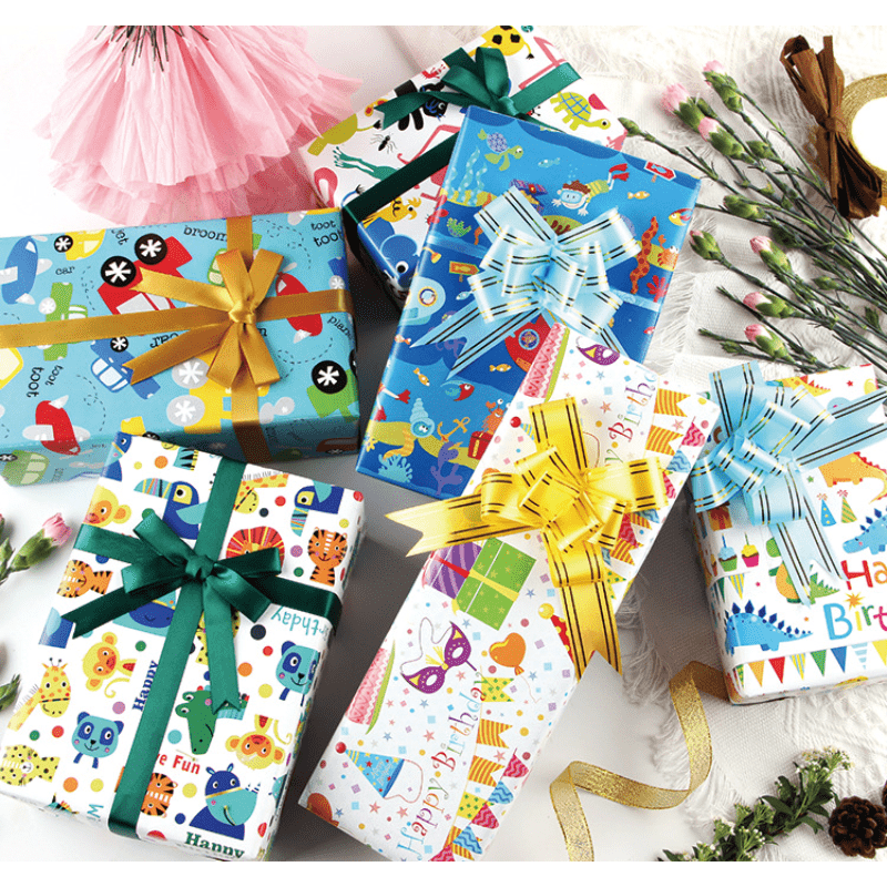 Papier d'emballage pour cadeau d'anniversaire, 10 pièces, papier  d'emballage pour cadeau d'anniversaire pour enfants, cadeau de dessin animé  - AliExpress