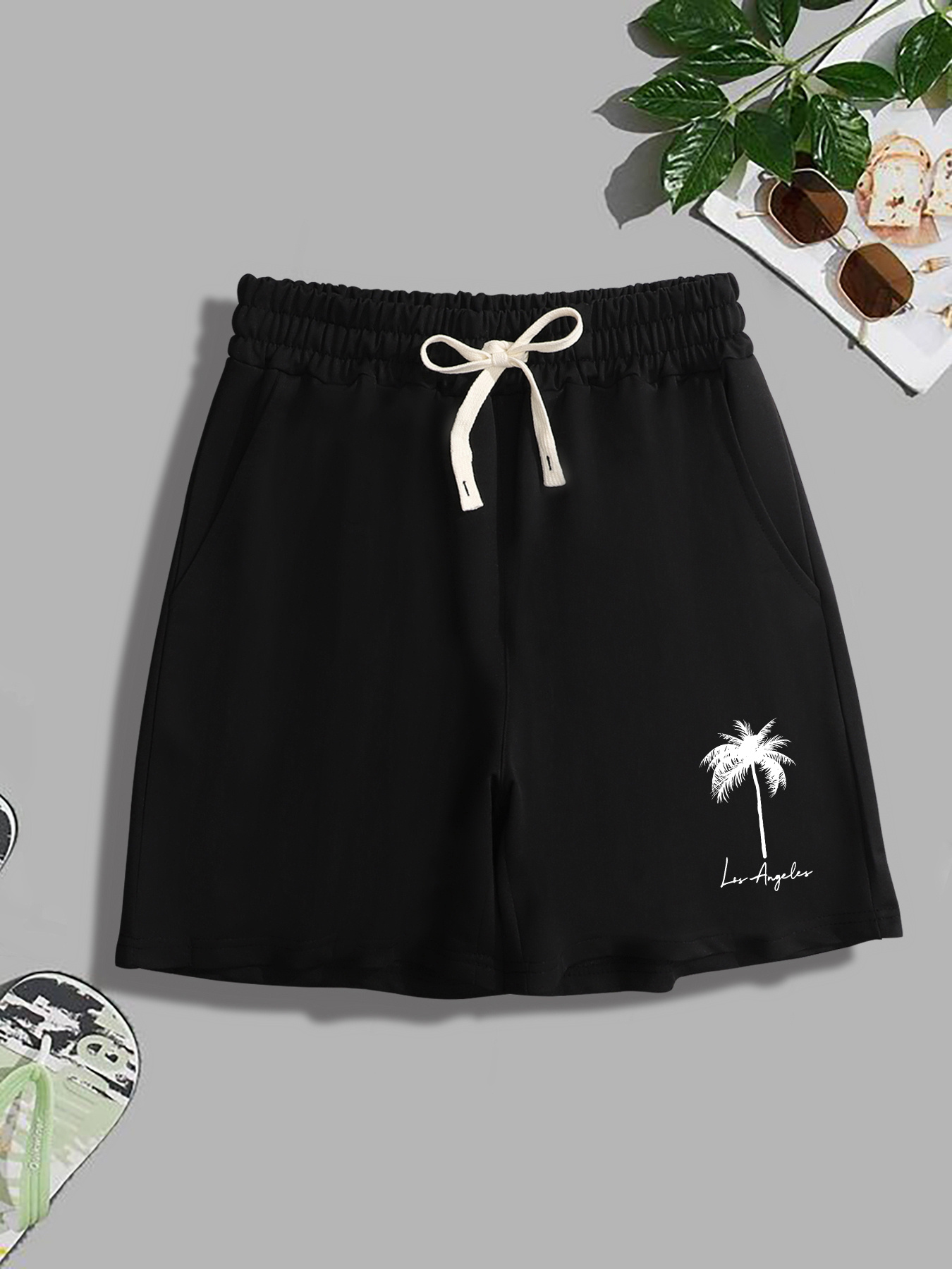 Coconut Tree Print Men's Casual Drawstring Waistband Shorts - Temu New ...