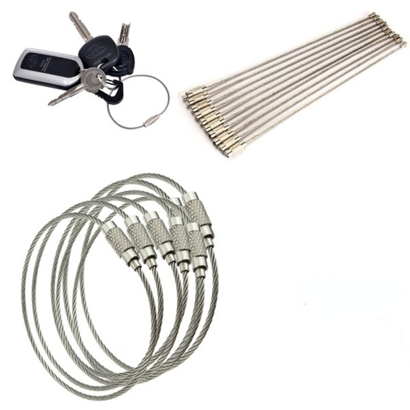 5pcs Durable Stainless Steel Wire Keychain Cable Rope With Screw
