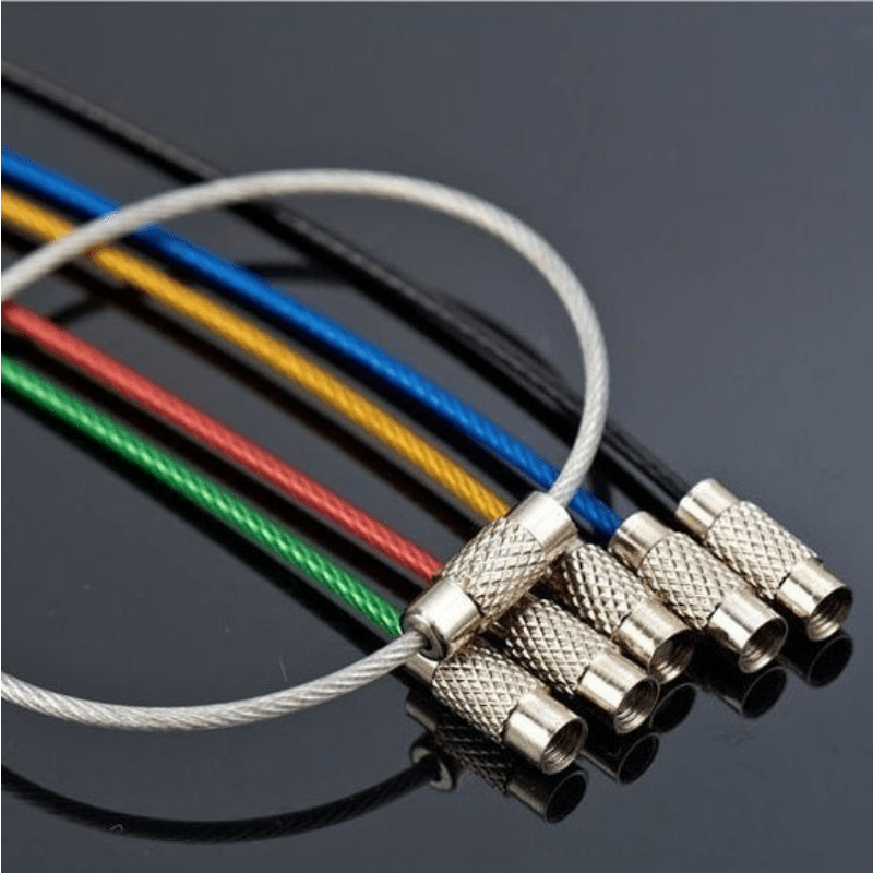 5pcs Durable Stainless Steel Wire Keychain Cable Rope with Screw Locking  Mechanism for Secure Outdoor Hiking and Travel