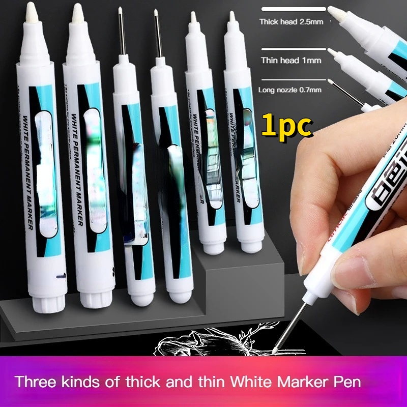 

1pc Acrylic White Permanent Paint Pen White Marker Pen Oily Thin Head Express Waterproof And Non-fading