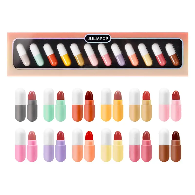 12pcs lipstick long lasting colorful capsule lip gloss matte misted finish lipstick portable mini velvet lipstick set for gift valentines day gifts details 2