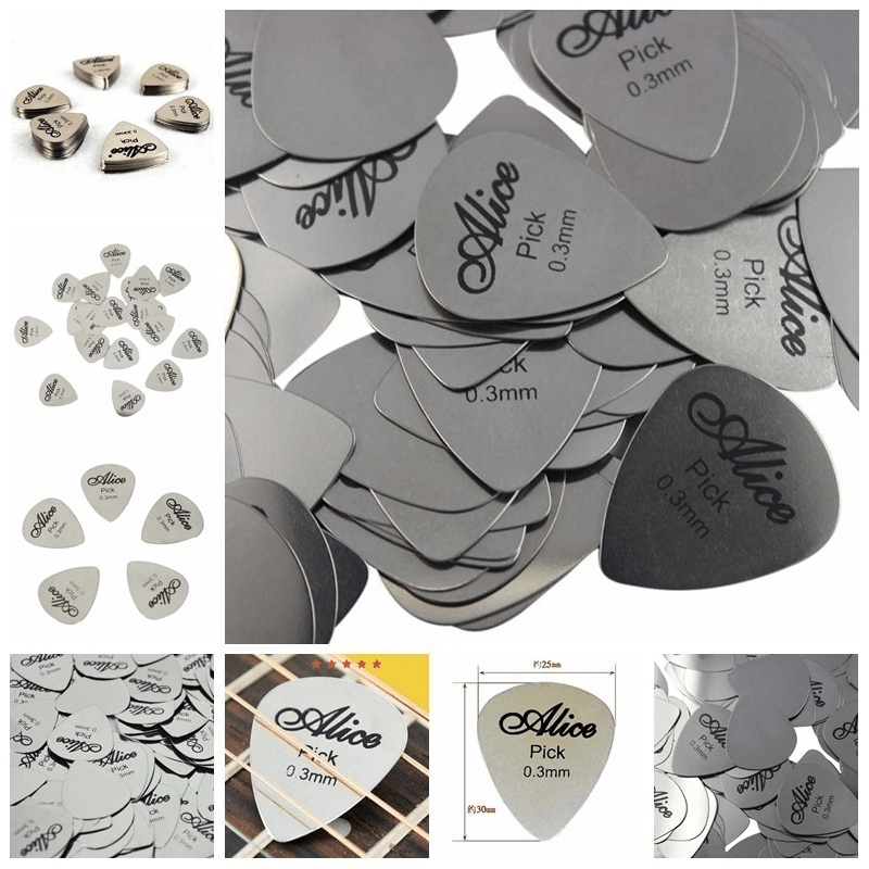 5pcs 10pcs durable 0 3mm metal guitar pick professional silver color pick for bass ukulele and guitar playing