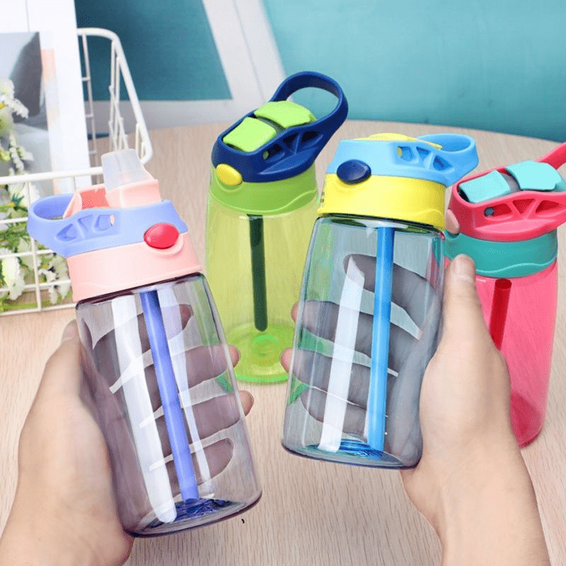 Portable Cute Round Plastic Straw Water Bottle With Pop up - Temu