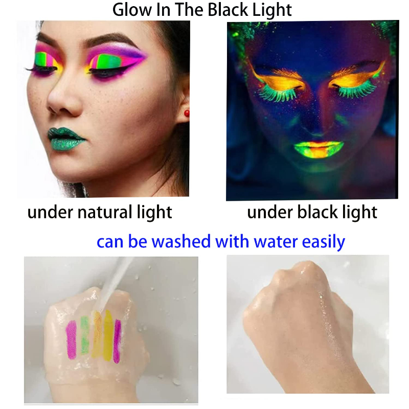 6pcs Halloween Glow pop In Dark Face Black Light Paint Uv Neon