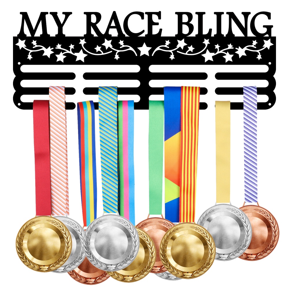 1 Ensemble My Race Bling Avec Étoiles Porte-médaille Présentoir 60+ Médaille  Support Mural Cadre