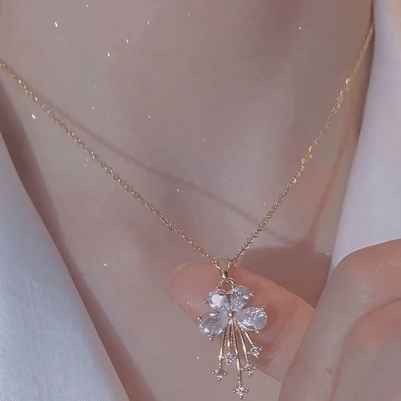 18k plated chain flower butterfly inlaid zircon pendant clavicle chain details 5