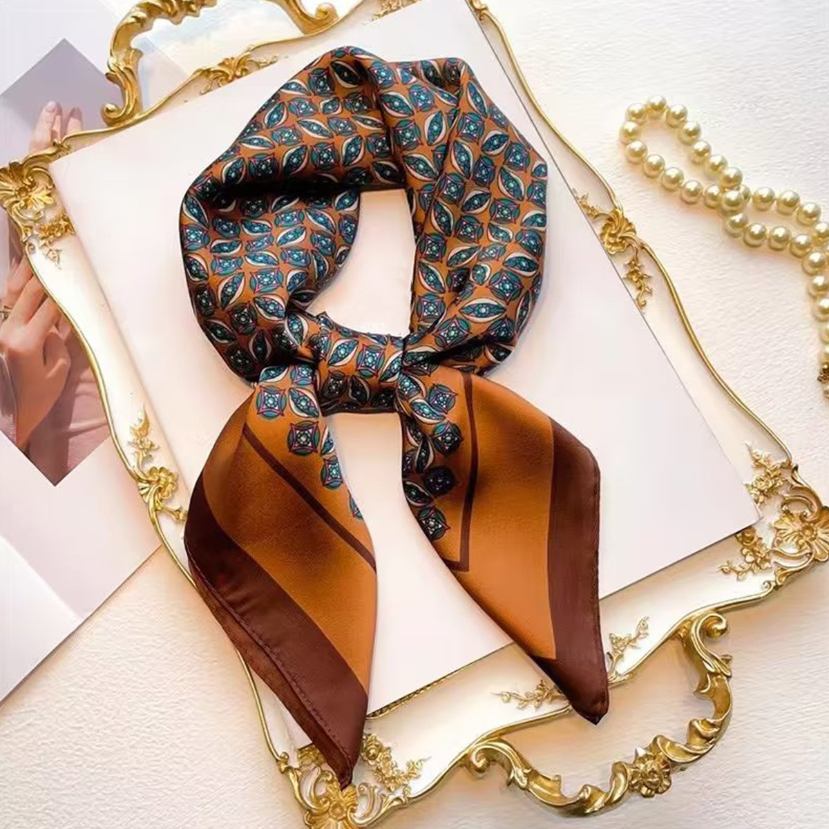 Boho Full Print Square Scarf Classic Plaid Satin Bandana Neckerchief Women  Imitation Silk Head Wrap Decorative Scarves - Temu United Arab Emirates