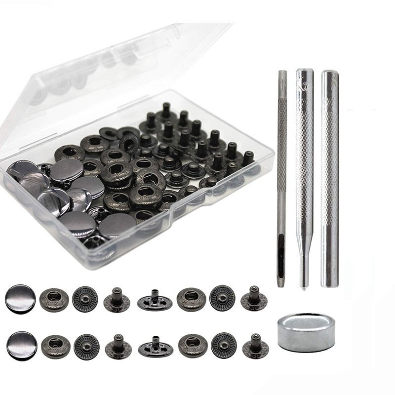 120sets Leather Snaps and Fasteners Kit, 12.5mm Black Snap Fasteners Kit,  Leather Snaps, Metal Heavy Duty Snaps with Install Tool for Leather