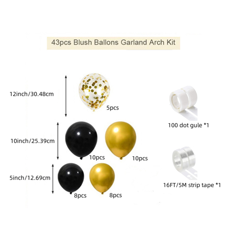 FEPITO 108 Pezzi Kit Arco Ghirlanda Palloncino Oro Nero 5 10 12 18 Pollici  Palloncini Coriandoli Oro Nero Metallico per Compleanno Matrimonio Nuziale  Baby Shower Decorazioni per Feste di Laurea : : Casa e cucina